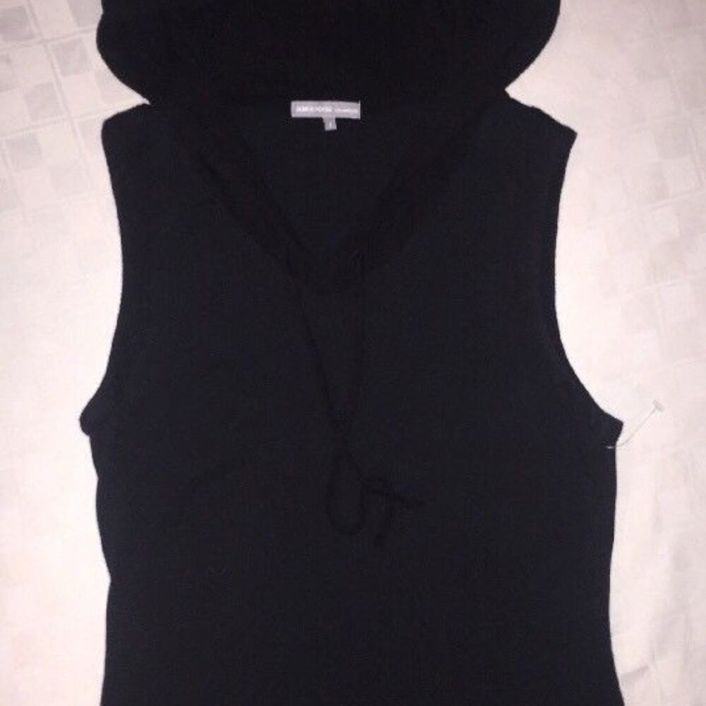 James Perse Sleeveless Women's Black Hooded Shirt 1